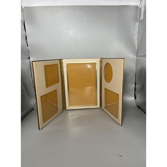 Tri-Fold Hinged Picture Frame Japanese Iris Gold Screen Multi Photo Tabletop - Picture 1 of 5